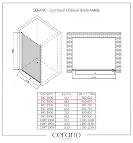 CERANO - Sprchové krídlové dvere Antelo L/P - čierna matná, transparentné sklo - 65x190 cm, CER-CER-481744