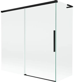 Mexen Rox, L posuvná 2-krídlová vaňová zástena 160 + 75 x 150 cm, 8mm číre sklo, čierny matný profil, 8C9L-160-075-70-00
