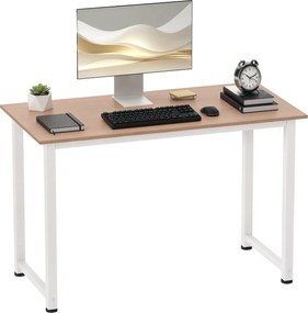 HOMCOM Moderný stôl na štúdium s oceľovým rámom a nastaviteľnými nožičkami, počítačový stôl do domácej kancelárie 120x60x76 cm biely a prírodný | Aoso