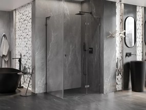 Mexen Lunar L, pravostranný výklopný sprchový kút 75 x 90 cm, 8mm číre sklo, brúsený grafit profil, 834L-075-090-66-00-P