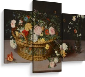 Obraz - Jan Brueghel the Elder, Flowers in a Basket and a Vase, reprodukcia (90x60 cm)