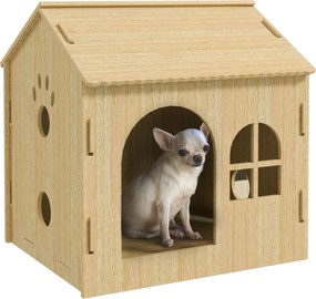 PawHut Domáce Zvieracie Útočisko pre Psov s Okienkom a Dizajnom S Dierkovanými Pazúrmi 49,5x41x51 cm Dub | Aosom