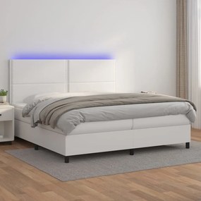Boxspring posteľ s matracom a LED biela 200x200 cm umelá koža 3135904