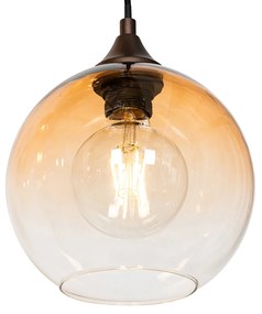 Art Deco závesné svietidlo tmavá bronz so sklom jantárovej farby 8-svetlo - Sandra
