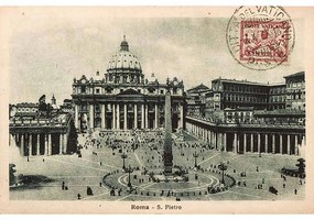 Ceduľa Rím známka 1933 Námestie sv. Petra