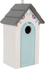 Modro-biela drevená vtáčia búdka ako plážový domček Birdhouse - 15*10*22 cm