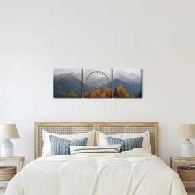 Obraz - Výhľad na hrebene hôr (s hodinami) (90x30 cm)