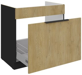 Dolná kuchynská skrinka pod drez Carminia 80 ZL 1S BB PREMIUM BOX (dub cremona + čierna). Akcia -21%. Vlastná spoľahlivá doprava až k Vám domov. 1127977