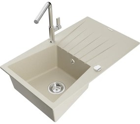 Mexen Cesar, 1-komorový granitový drez 775x470x190 mm a drezová batéria Flora, béžová, 6514-69-670401-00