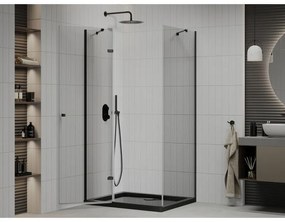 Mexen Roma, sprchovací kút s 1-krídlovými dverami 100 (dvere) x 90 (stena) cm, 6mm číre sklo, čierny profil, slim sprchová vanička 5cm čierna s čiernym sifónom, 854-100-090-70-00-4070B