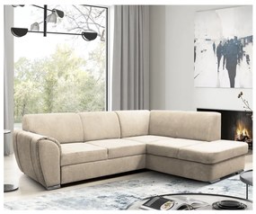 Rozkladacia rohová sedacia súprava SERPA do tvaru L s úložným priestorom, pravé prevedenie, béžová