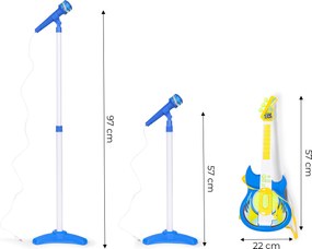 MULTISTORE Detská elektrická gitara – súprava s mikrofónom a statívom, MP3 pripojenie, modrá, 3+