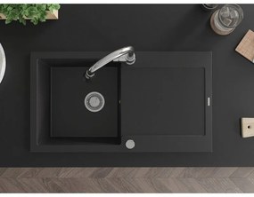 Mexen Leo, 1-komorový granitový drez 900x500x190 mm a drezová batéria Elia, čierna, 6501-77-670101-00