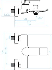 Kuchinox Serta, nástenná vaňová batéria, chrómová, LAV-BKS_010A