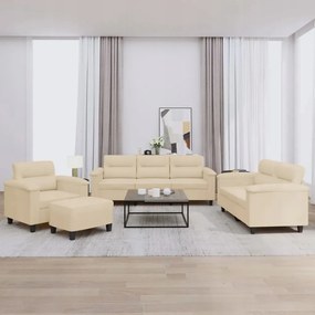 vidaXL 4-dielna sedacia súprava s vankúšmi krémová mikrovlákno