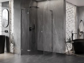 Mexen Lunar, L päťuholníkový sprchový kút naklápací doľava 80x90 cm, 8mm číre sklo, profil grafit brúsený, 831L-080L-090P-66-00-L