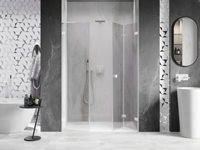 Mexen Lunar-F, L pravé sklápacie sprchové dvere 120 cm, 8mm číre sklo, biely profil, 836SL-120-050-20-00-P