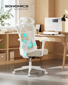 SONGMICS ergonomická kancelárska stolička, výškovo nastaviteľná, bielo-béžová