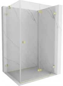 Mexen Lunar-F, sklápací sprchový kút pravý 100 x 80 cm, 8mm číre sklo, zlatý matný profil, 836-100-080-55-00-P
