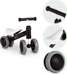 ECOTOYS mini odrážadlo pre deti 18–36 mesiacov, bežecké, čierne, ľahké 2,2 kg