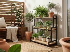 Stojan na kvety GREENY 3 police 95x80 cm, čierny / dekor dub