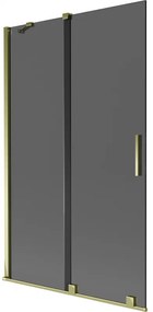 Mexen Velar, 2-krídlová posuvná vaňová zástena 110 x 150 cm, 8mm šedé sklo, zlatá lesklá, 896-110-000-41-50