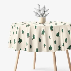 Goldea vianočný okrúhly obrus z pevnej bavlny - stromčeky na režnom Ø 140 cm