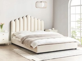 Beliani Vodná posteľ Zamat VINCENNES 160 x 200 cm Krémová biela manželská