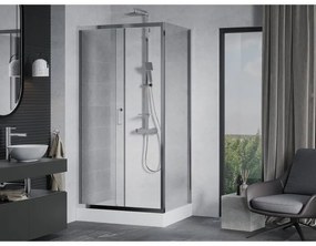 Mexen Apia, sprchový kút s posuvnými dverami 120 (dvere) x 90 (stena) cm, 6mm číre sklo, chrómový profil + biela sprchová vanička RIO, 840-120-090-01-00-4510