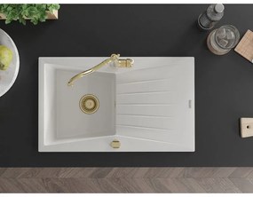 Mexen Cesar, 1-komorový granitový drez 775x470x190 mm a drezová batéria Carla, biela, 6514-20-670700-50