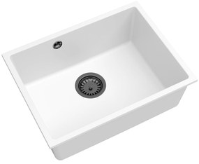 Sink Quality Crypton 60, kuchynský granitový drez 535x400x205 mm + zlatý sifón, biela, SKQ-CRY.W.1KBO.60.XG