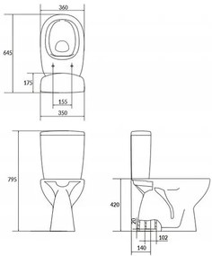 Cersanit ARTECO - WC kombi + antibakteriálne sedátko s funkciou pomalého zatvárania, vertikálny odpad, K667-074
