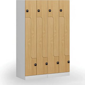 Kovová šatníková skrinka S1 Z, 4 oddiely, 1850 x 600 x 500 mm, zámok s čítačkou RFID kariet, laminované dvere, orech