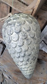 Šedo-strieborná anik sklenená vianočná ozdoba v tvare šišky XL - Ø 15*25 cm