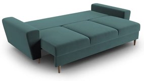 Zamatová rozkladacia/s úložným priestorom pohovka v petrolejovej farbe 235 cm Kyoto – Cosmopolitan Design