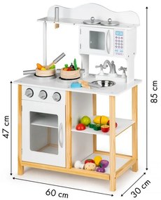 Drevená kuchynka pre deti, biela + príslušenstvo Ecotoys