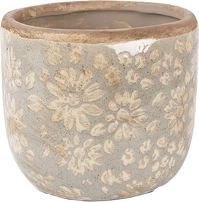 Šedý keramický obal na kvetináč s kvetmi S - Ø 10*9 cm