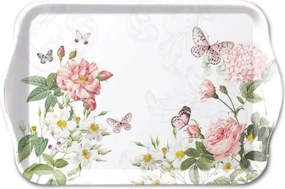 Biela melamínová tácka s kvetmi a motýliky Amelia - 13*21 cm