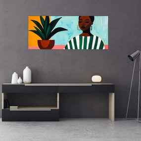 Obraz - Žena s kvetinou (120x50 cm)