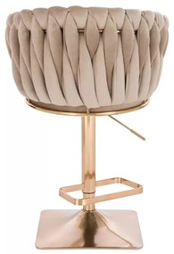 LuxuryForm DESIGN Barová stolička NORDEN VELUR na zlatej hranatej podstave - latte