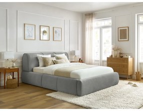 Svetlosivá čalúnená dvojlôžková posteľ s úložným priestorom s roštom 180x200 cm Vernon – Bobochic Paris
