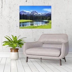 Sklenený obraz - Zasnežené vrcholky hôr (70x50 cm)