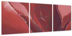 Obraz - Červená abstraktná kvetina N⁰2 (s hodinami) (90x30 cm)