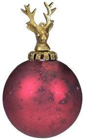 Červená antik sklenená vianočná guľa s jeleňom Deer - Ø10* 16 cm