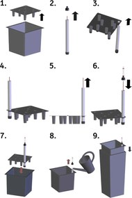 4-set hranatých plastových vložiek so samozavlažovacím setom, 32*29*29 cm, čierny
