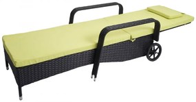 Lehátko Carrara, polyratan / hliník - antracit, svetlozelený vankúš