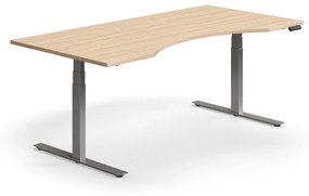 Výškovo nastaviteľný stôl QBUS, s výrezom, 2000x1000 mm, strieborný rám, dub