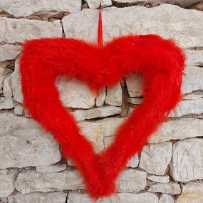 DECOLED Srdce z peříček, 37 cm, červená