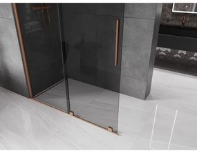 Mexen Velar, sprchová zástena s posuvnými dverami Walk-in 140 x 200 cm, 8mm šedé sklo, medená matná, 871-140-000-43-65