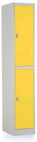 Kovová šatníková skrinka - 2 boxy, 38 x 45 x 185 cm, otočný zámok, žltá - ral 1023